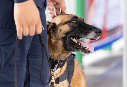 Trainee practicing with security dog during NSTA Hillcrest's Security Canine Handlers Course in Brisbane